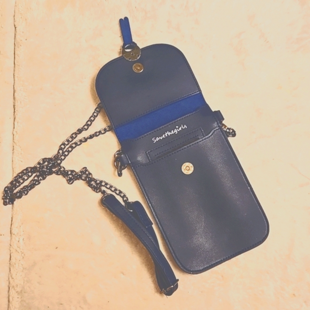 NEW! Phone Wallet Crossbody, "Save the Girls" detachable adjustable chain